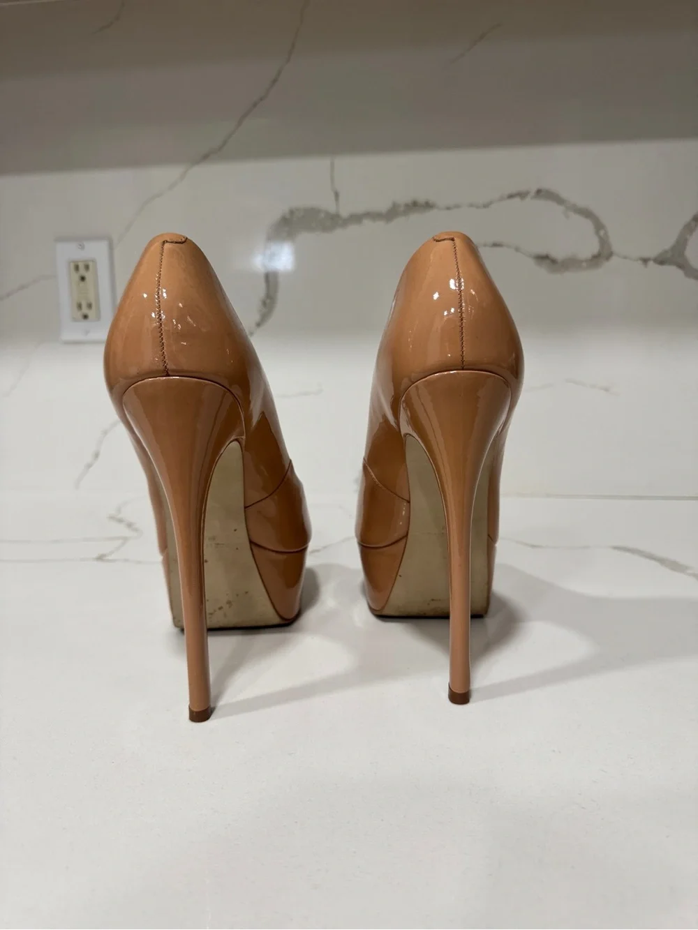 Steve Madden Patent Platform Peep-Toe High Heel in Nude